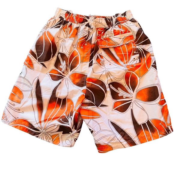 Joe Boxer Men's Swim Trunks Medium Tropical Floral Orange Brown - Picture 2 of 5